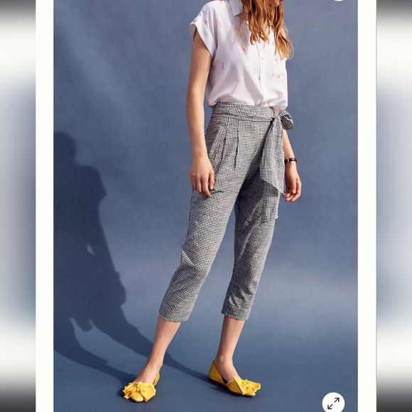 Cartonnier by Anthropologie Tie Waist Gingham Linen Blend Trouser - Picture 16 of 16